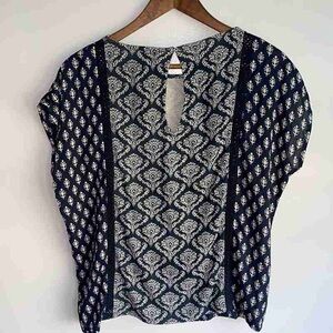 Navy Blue Patterned Women's Top